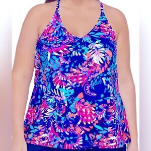 🛍️Island escape Plus Size Racer Back underwire Tankini Swim Top 22W💥